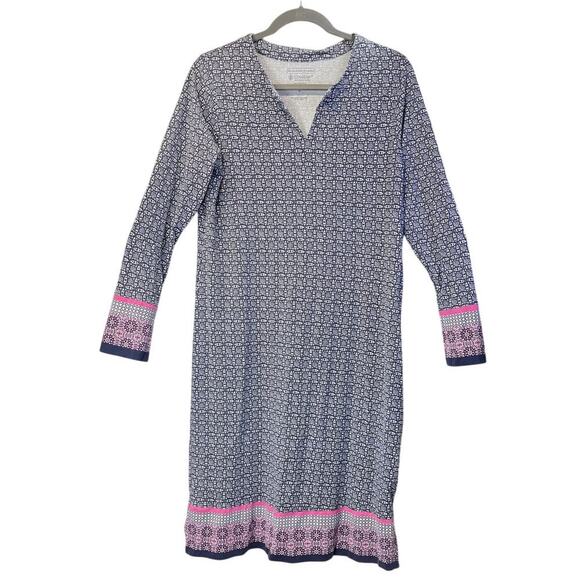 Coolibar Womens M Blue Oceanside Midi Dress UPF 50 UV Protection V Neck Summer - Picture 1 of 7